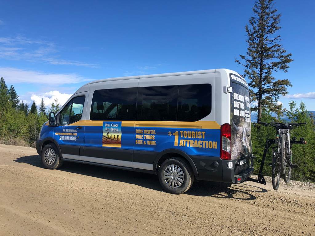 Myra Canyon bicycle rental tour bus