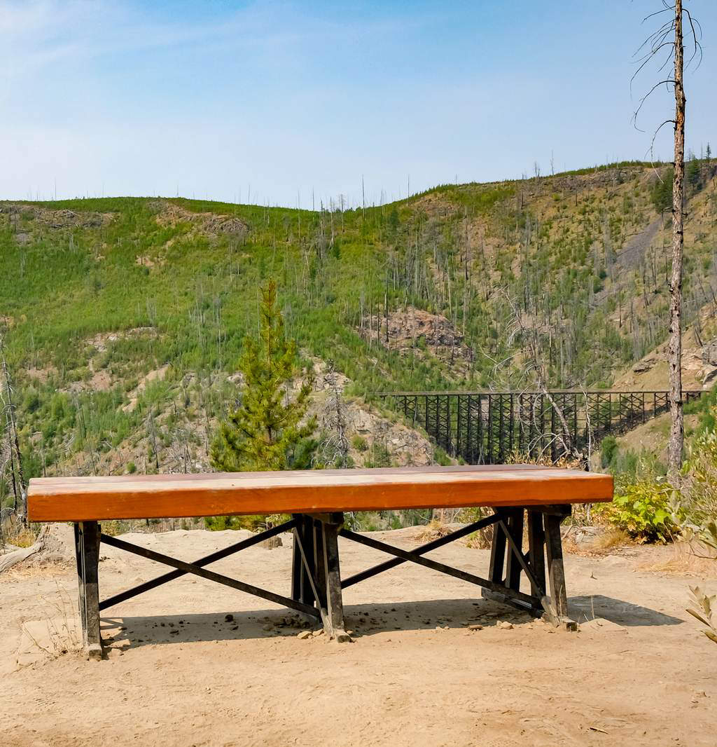Bench at Myra Canyon trail Bench at Myra Canyon trail
