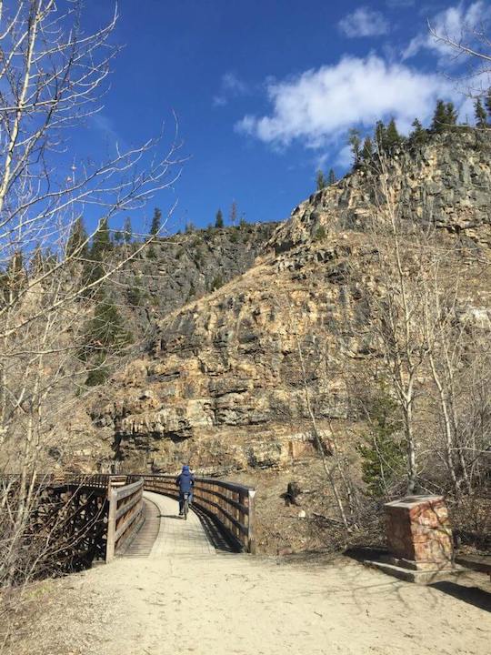 Myra Canyon Bike rental trail riding over bridge