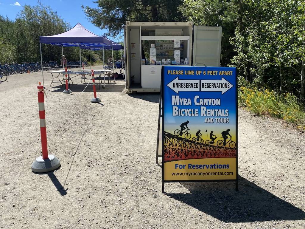 Myra Canyon Bicycles Rental sign